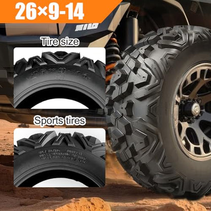 TRIPOWER 26x9-14 ATV UTV Tires 26x9x14 All Terrain Trail Sand Mud Off-Road Tire, 6PR Tubeless, Set of 2 - size: 26x9-14
