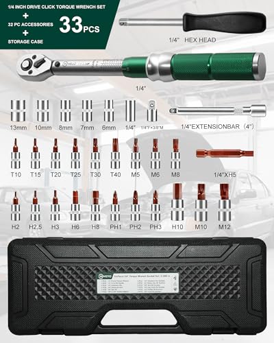 1/4" Drive 33Pcs Click Torque Wrench Set, 2-24 Nm - size: 1/4" 33PCS