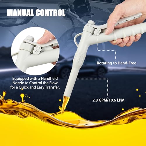 Portable Battery Powered Gas Transfer Pump, 2.8GPM Fuel Transfer Pump with Hand Nozzle for Quick Stop Flow Control USB or Battery Powered Automatic Transfer Pump for Gas, Fuel, Diesel, Water Transfer