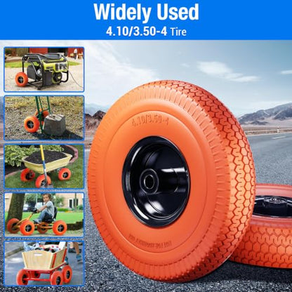 4.10/3.50-4 Flat Free Tire, 10 Inch Solid Tires with 5/8" Axle Bore Hole - color: 2Pack-Orange