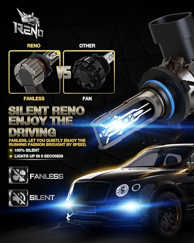 RENO 9005 9006 Bulb Combo, Fanless HB3/HB4 6500K White Fog Bulb, 4 PCS - size: 9005 9006