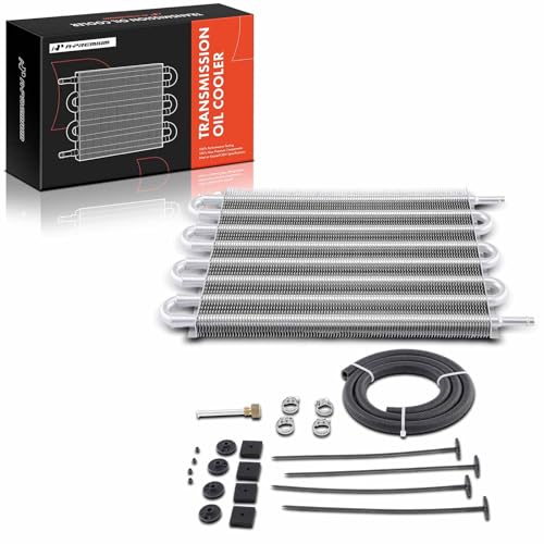 A-Premium Transmission Oil Cooler, Universal Aluminium 8 Pass Tube and Fin, Oil Cooler Kit with Hose Mounting Kit