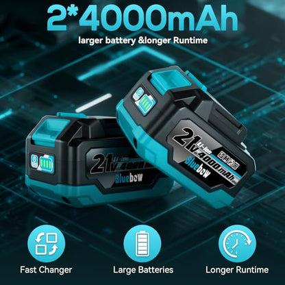 1/2 Inch Cordless Impact Wrench, 900 Ft-lbs (1200 N·m) High Torque Brushless Impact Driver Gun, 2300 RPM, 2×4.0 Ah Batteries, LED Light, 4 Sockets, Variable Speed Power Tool for Car & Tire Removal - size: Large