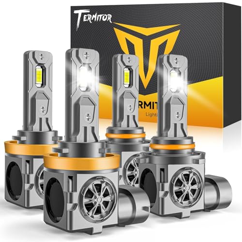 Termitor H11/H9 & 9005/HB3 LED Headlight Bulb Combo, 15X Output 150,000LM 6500K, IP68 Waterproof 1:1 Halogen Fit, Canbus Ready, Extended Life Plug & Play, Pack of 4 - size: H11+9005