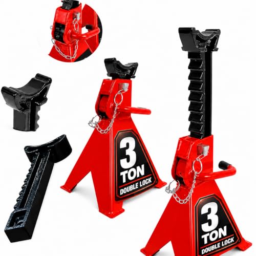 Jack Stands, 3 Ton (6,000 lbs) with Double Locking Pins Capacity Car Jack Stand, Adjustable Height for Lifting SUV Pickup Truck Car and UTV/ATV Heavy Duty Steel Car Lift, 1 Pair Red - color: Red