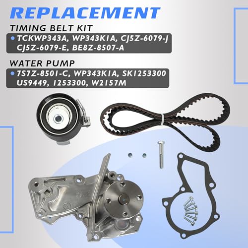 Head Gasket Set w/Head Bolts Timing Belt Tensioner w/Water Pump Intake & Exhaust Valve For Ford Escape Fiesta Fusion Transit Connect 1.6L 2013-2018 TCKWP343A HS55062 7S7Z-8501-C WP343K1A