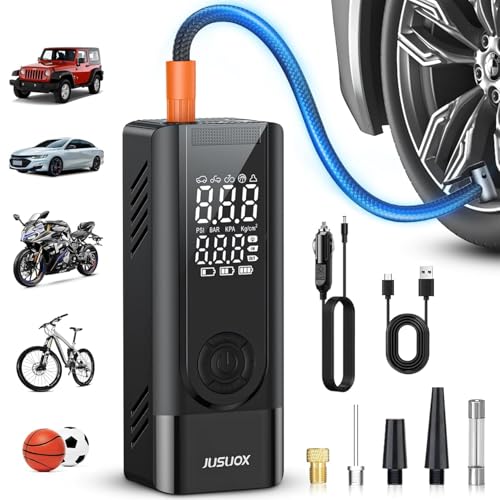 JUSUOX Tire Inflator Portable Air Compressor, 150 PSI Dual Power - color: Black