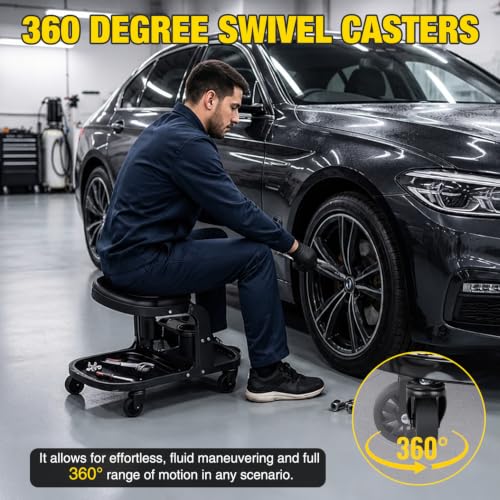 Nilight Rolling Mechanic Stool 400LBS Black with Tool Tray Cup Holder - color: Black 400lbs