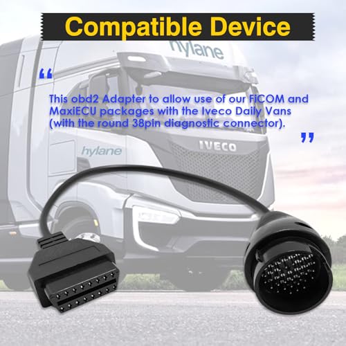 Truck OBD1 to OBD2 Cable for Iveco 38pin to 16pin Diagnostic Adapter - style: Fit for Iveco 38pin