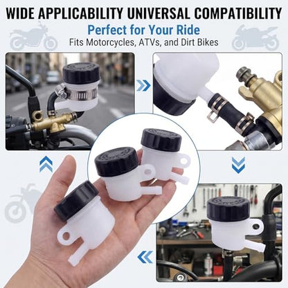 2 PCS Motorcycle Brake Oil Reservoir, Rear Brake Master Cylinder Oil Cup, Anti-leakage Clutch Tank Reservoir, Universal for Motorcycle Dirt Bike ATV Quad (White & Black) - size: 2 PCS