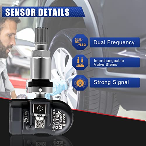Autel TPMS Sensor,TPMS Sensor,Tire Pressure Sensor,1-Sensor 315MHz +433MHz Dual Frequency Tire Replacement Sensor,Universal Programmable Sensors for Pressure(Press in Metal Valves,4PCS) (SN-002)