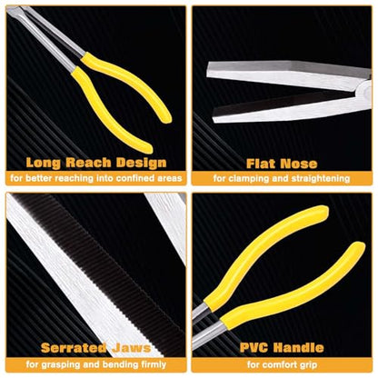 SPEEDWOX 11 Inches Long Reach Bull Nose Pliers Flat Nose Straight Serrated Jaws - style: Flat Nose