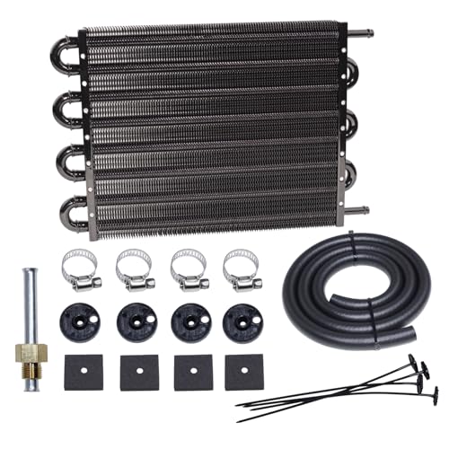 Transmission Oil Cooler Kit, Aluminium alloy Radiator with 5/16" Tube and Hose Mounting Kit(Black) (8 Pass) - color: Black, size: 8 Pass