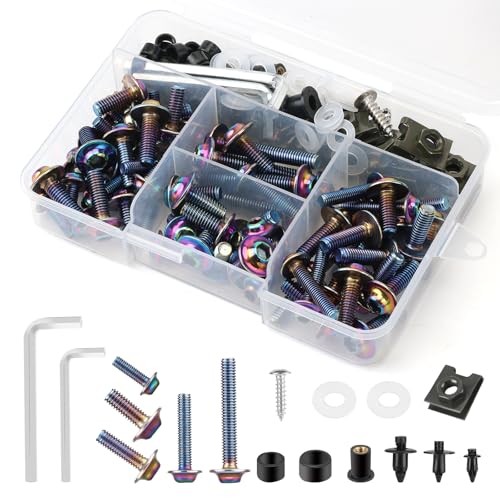 Motorcycle Fairing Bolt Kit Colorful, 195Pcs Stainless Steel M5 M6 - color: colorful
