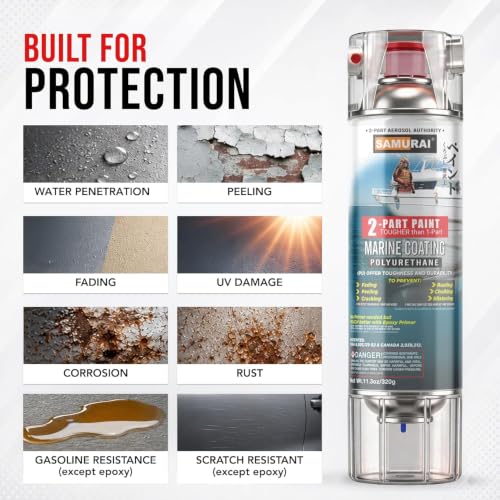 SAMURAI Marine Spray Paint - 2K Clear Gloss, UV Resistant - Pack of 1 Can