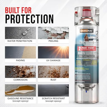SAMURAI Marine Spray Paint - 2K Clear Gloss, UV Resistant - Pack of 1 Can
