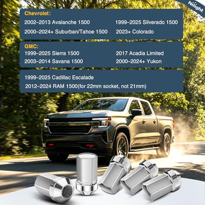 Nilight 24PCS M14x1.5 Lug Nut One-Piece Compatible with 2012-2024 RAM 1500 - color: Silver, size: 24PCS Chevy Silverado/GMC Sierra 1500 1999-2025