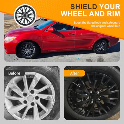 16 Inch Black Hubcaps Wheel Covers – Set of 4 Premium ABS Snap-On OEM Style Replacement for Cars, Trucks, SUVs & Vans – Durable, Secure Fit Rim Covers for 16” Steel Wheels - color: Black 20-Spoke