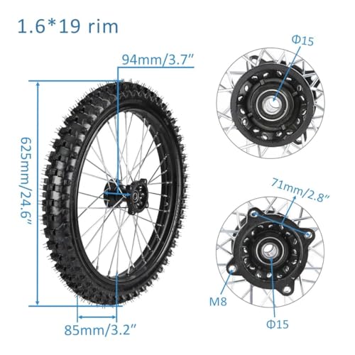19" Front Wheel Assembly – 70/100-19 Knobby Tire & Inner Tube with 1.6x19 Steel Rim, 15mm & 12mm Bearings for Pit Dirt Bike, Motorcycle, Motocross SSR Taotao DBX1 Apollo Z20 Max (Front) - size: Front