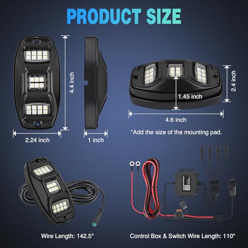 Nilight RGBW LED Rock Lights Kit 4 Pods 22 LEDs Wide Angle Lighting - color: RGBW 22LED, size: 4 Pods