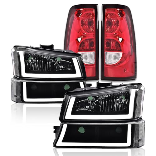 G-PLUS LED Headlights Assembly & Tail Lights Fit Chevy Silverado 1500 1500 HD 2500 2500 HD 2003-2006, Clear Lens Black Housing Clear Reflector Headlamps Assembly Red Taillights - color: Clear Lens Black Housing Clear Reflector & Red, size: U LED