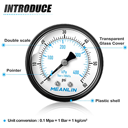 MEANLIN 1/4" NPT 0-60Psi Swimming Pool Water Pressure Gauge - color: 1/4"NPT Back Mount, size: 0-60Psi/0-4BAR/KIT