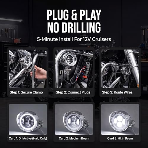2 Pcs Chrome LED Motorcycle Fog Passing Lights - color: White Light