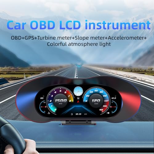 MH OBD2 HUD Head Up Display, OBD2 + GPS Speedometer Dual System, Digital GPS Speedometer Heads Up Display for Cars, AUTO Gauge Real-Time Monitoring of Engine Temp/Voltage/Fuel
