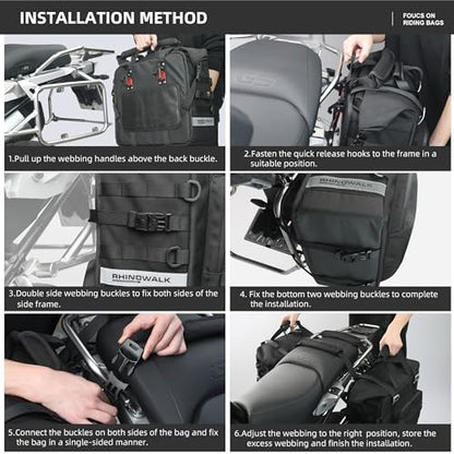 Rhinowalk Motorcycle Saddlebags Waterproof 25L Saddle Bag Quick Release side bag Fits Most Adventure and Sports Bike Motorcycle Racks,1 pack - size: 25L