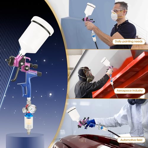 HVLP Air Spray Gun Kit 1.3mm, Professional Automotive Paint Sprayer - color: Purple-blue, size: 1.3mm