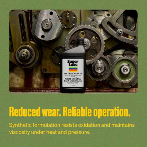 Super Lube Synthetic Gear Oil - Heavy Duty Synthetic Machinery Oil for Truck & Auto Maintenance - NSF H1 Food Grade Gear Lubricant - ISO 220 - Translucent Amber - Bottle - 1 qt (54200) - size: ISO 220 - 1qt Bottle
