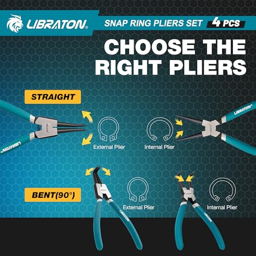 LIBRATON 7" Snap Ring Pliers Set, 4PCS Heavy Duty Retaining Ring Pliers