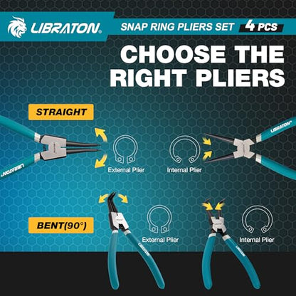 LIBRATON 7" Snap Ring Pliers Set, 4PCS Heavy Duty Retaining Ring Pliers