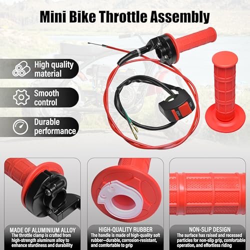 Universal Mini Bike Throttle Assembly&Cable Kit | Direct Replacement for Coleman BT200X,CT200U/EX,MB200&Predator 212cc/196cc Engines | Fits Most 7/8" Handlebar Mini Bikes with Cruise Control (Red) - color: Red