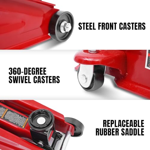 Jack Boss 2T Hydraulic Floor Jack Combo with Two Jack Stands, 4000 lbs Capacity Trolley Service Jack Combo Red - color: Red, size: 2 Ton