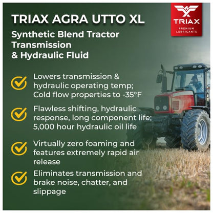TRIAX Agra UTTO XL GL-4 Synthetic Blend Tractor Hydraulic, Transmission, Differential Fluid - All OEM Compatible with John Deere, Kubota, Massey Ferguson, CAT, and More (1 Gallon) - size: 1 Gallon