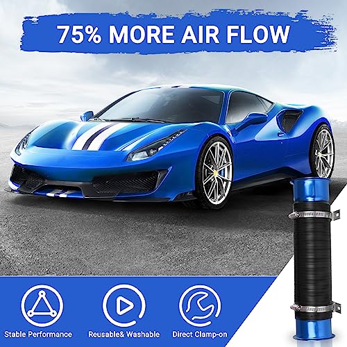 Intake Pipe Intake Duct, 3 Inch/76mm Universal Aluminum Cold Intake Tube for Automotive Car- Blue - color: Blue