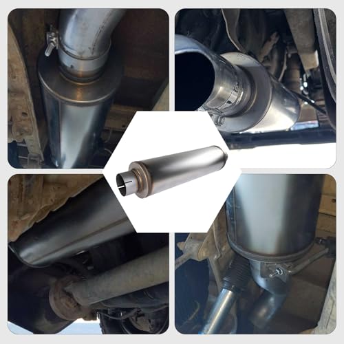 Exhaust Muffler Universal Stainless Steel Muffler Tip Straight-Through Performance for Cars Trucks, 5" Inlet/Outlet, Overall Length 30", 7" Body Diameter - size: 5" Inlet/Outlet - 7" Body Diameter