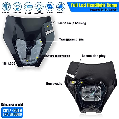 Headlight Head Lamp Light Fairing Mask Day Running Light For ATV Scooters Dirt Pit Bike Enduro (Black+Red DRL) - color: Black Red DRL