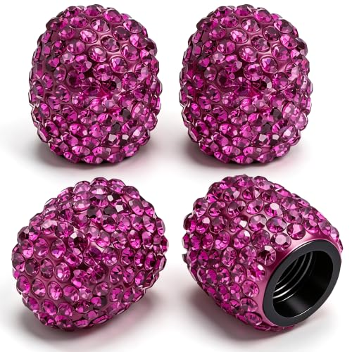 4PCS Bling Crystal Diamond Tire Stem Valve Caps, Dustproof Car Wheel Tire Valve Caps Universal Tire Valve Stem Covers for Cars, SUV, Trucks, Bikes, Motorcycles, Bicycles (Magenta) - color: Magenta, size: 4 pcs