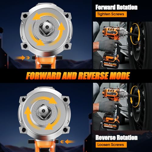 1/2" Cordless Impact Wrench, 900Ft-lbs (1200N.m) Brushless High Torque Impact Gun,3800RPM,3 Variable Speeds,LED Light,2x4000mAh Battery, 5 Sockets,Electric Impact Gun for Car/Mower/Pickup - size: 1200n