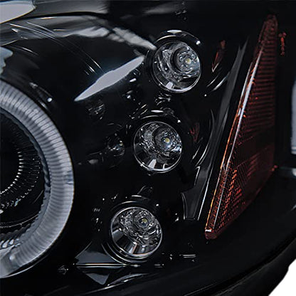 SPEC-D TUNING Glossy Black Smoke Dual LED Halo Projector Headlights - color: Glossy Black Housing Smoke Lens