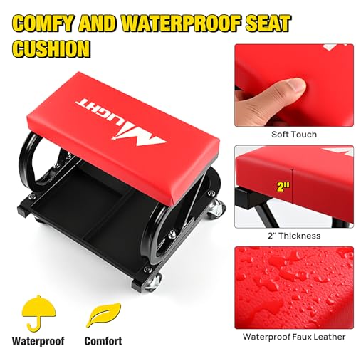 Nilight Rolling Mechanic Seat, 250 LBS Capacity Padded Mechanic Stool - color: Black Red 250lbs