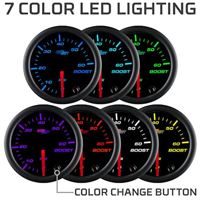 GlowShift Black 7 Color 3-Gauge Diesel Truck Set, 2-1/16" 52mm