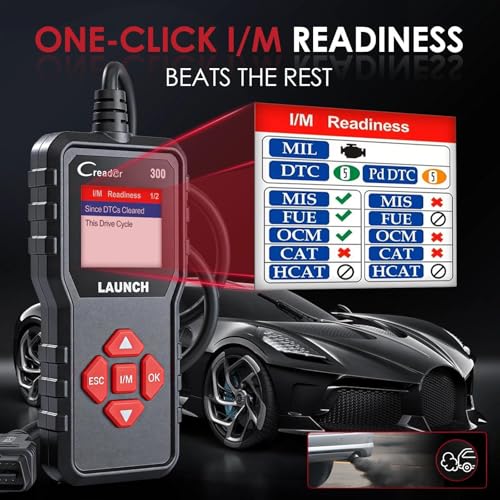 Check Engine Code Reader, LAUNCH Creader CR300 OBD2 Scanner Diagnostic Tool, Live Data Battery Voltage Test, Read Clear DTCs, I/M Readiness, for 1996+ Cars Trucks SUVs OBDII