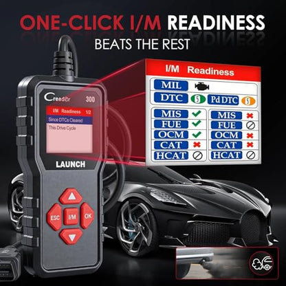 Check Engine Code Reader, LAUNCH Creader CR300 OBD2 Scanner Diagnostic Tool, Live Data Battery Voltage Test, Read Clear DTCs, I/M Readiness, for 1996+ Cars Trucks SUVs OBDII