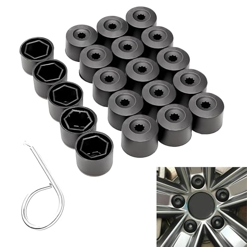 vvag 20PCS Car Wheel Lug Nut Covers, 17mm Wheel Bolt Cover Caps with Removal Tool, Black Lug Nut Covers Replacement 1K0 601 173 Compatible with VW Jetta Beetle Passat GTI CC (Black) - color: Black