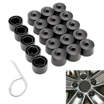 vvag 20PCS Car Wheel Lug Nut Covers, 17mm Wheel Bolt Cover Caps with Removal Tool, Black Lug Nut Covers Replacement 1K0 601 173 Compatible with VW Jetta Beetle Passat GTI CC (Black) - color: Black