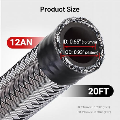 EVIL ENERGY 12AN Fuel Line Kit 20FT, 12AN Hose Stainless Steel Braided Fuel Line Hose Fitting Kit CPE, Silver - color: Silver, size: 12AN 20FT