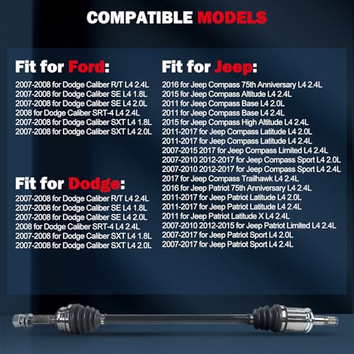 cciyu CV Axle Shaft Assembly for Dodge Caliber 2007 2008 - Replace NCV12601 - size: 17-9592